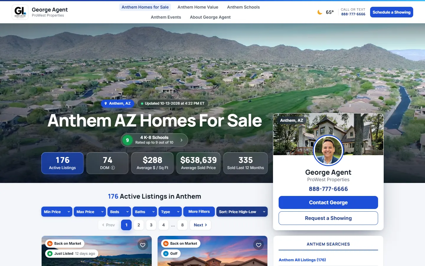 A live demo buyer landing page for Anthem, AZ