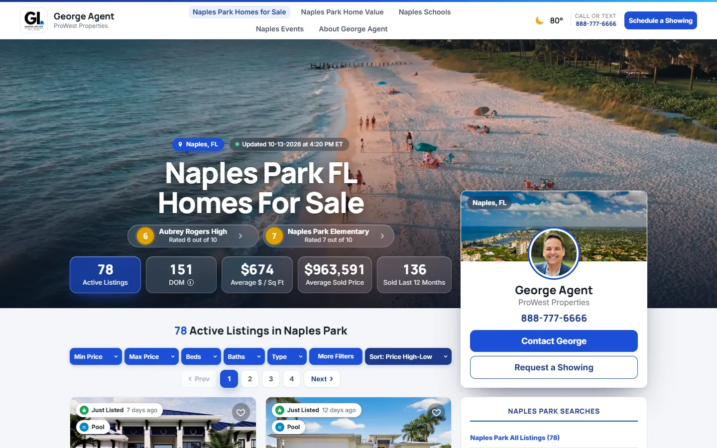 A live demo buyer landing page for Naples Park, FL