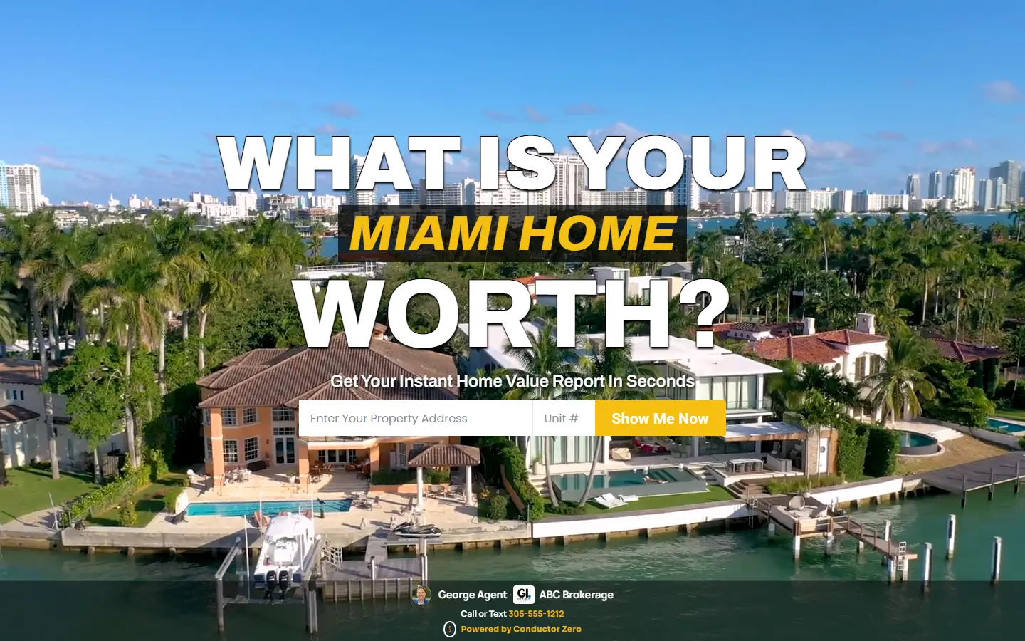 A live demo seller landing page for Miami, FL