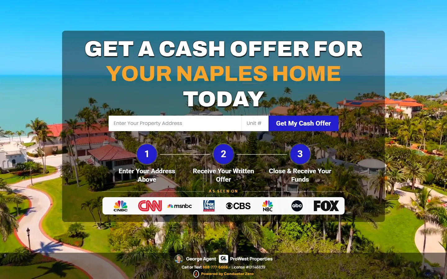 A live demo cash offer seller landing page for Naples, FL