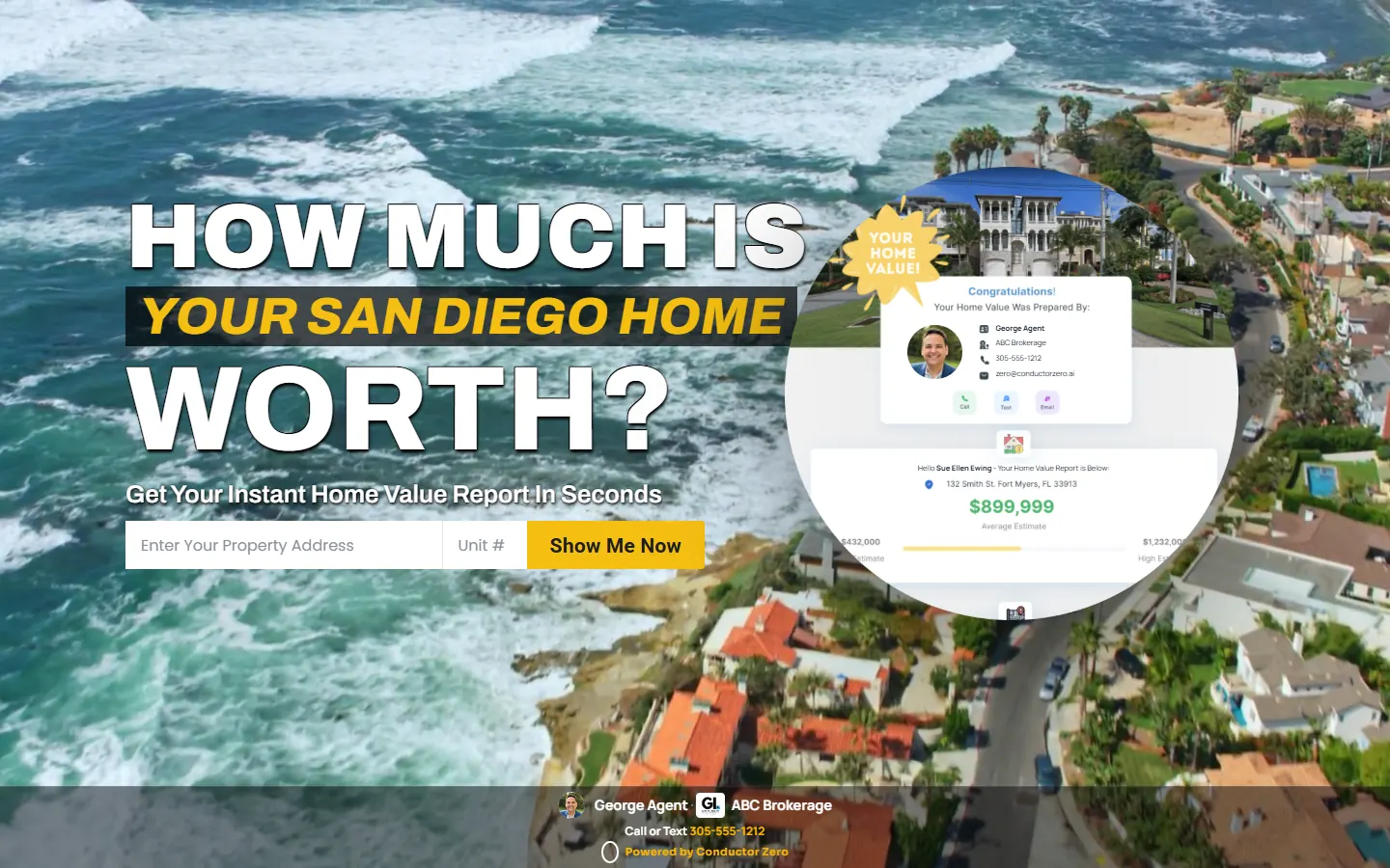 A live demo seller landing page for San Diego, CA