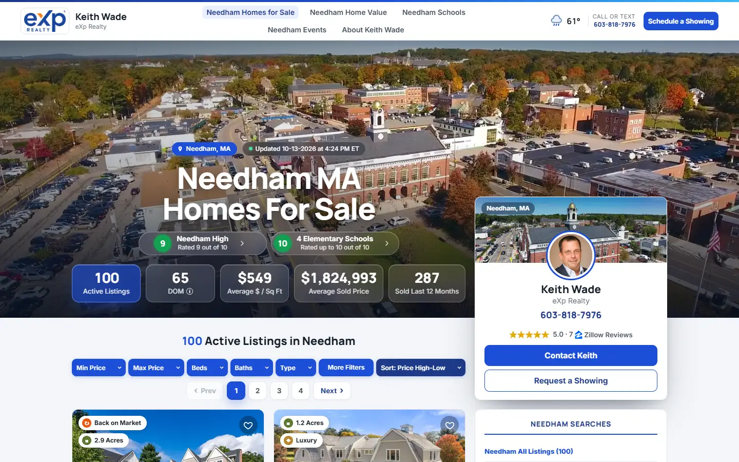 Keith Wade's live buyer landing page for Needham, MA